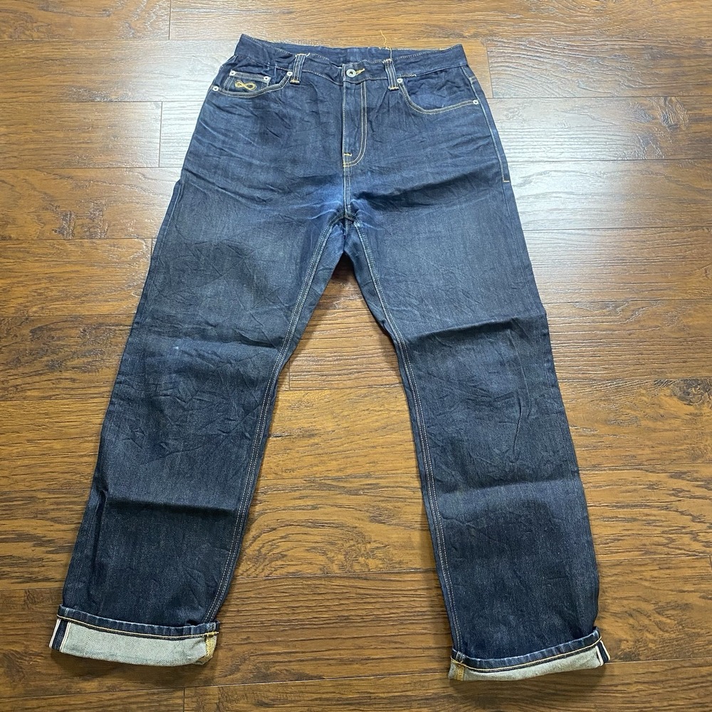 PLAC DID Regular Rise Crop Straight Raw Denim Jeans Indigo Blue Mens 34 M